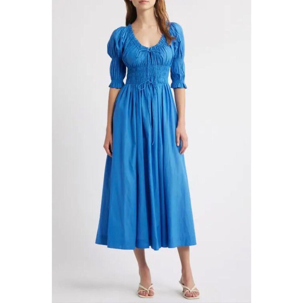 Doen Blue Midi Dress with Smocked Bodice